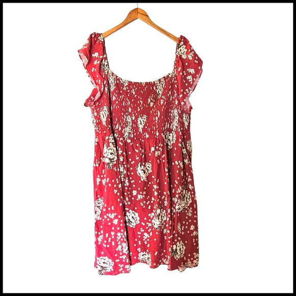 Torrid Red Mini Floral Challis Smocked Bodice Off-Shoulder Skater Dress Plus 4X - Picture 2 of 12